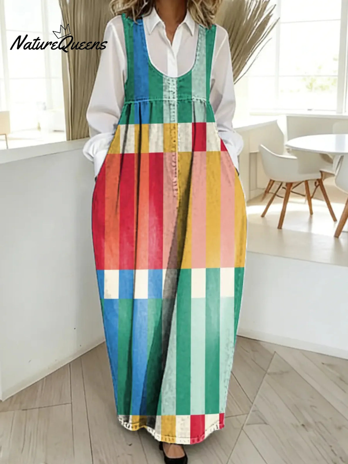 Women's Geometric Pattern Art Print Casual Cotton Denim Dress