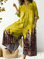 Women's Vintage Pattern Art Print Casual Cotton Jumpsuit