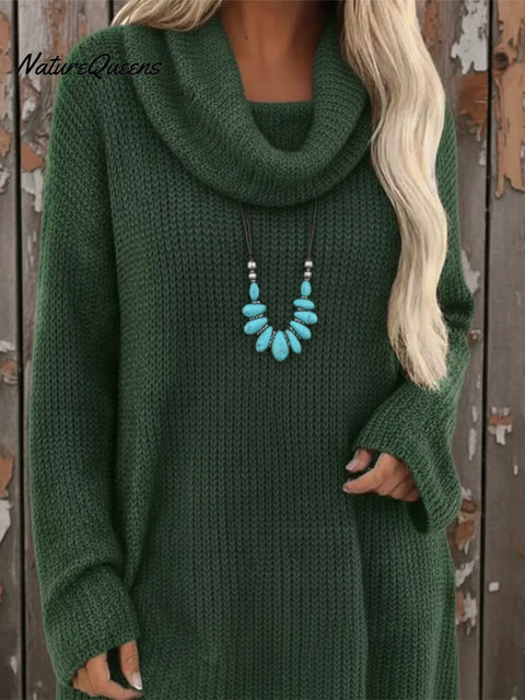 Cozy Cowl Neck Loose A-line Knit Dress