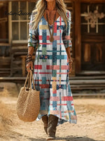 Women's Colorful Plaid Art Print Casual Cotton Dress