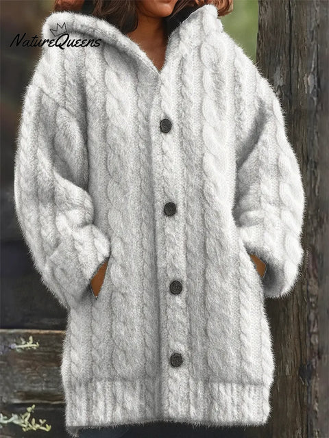 Simple Striped Printed Knit Hoodie