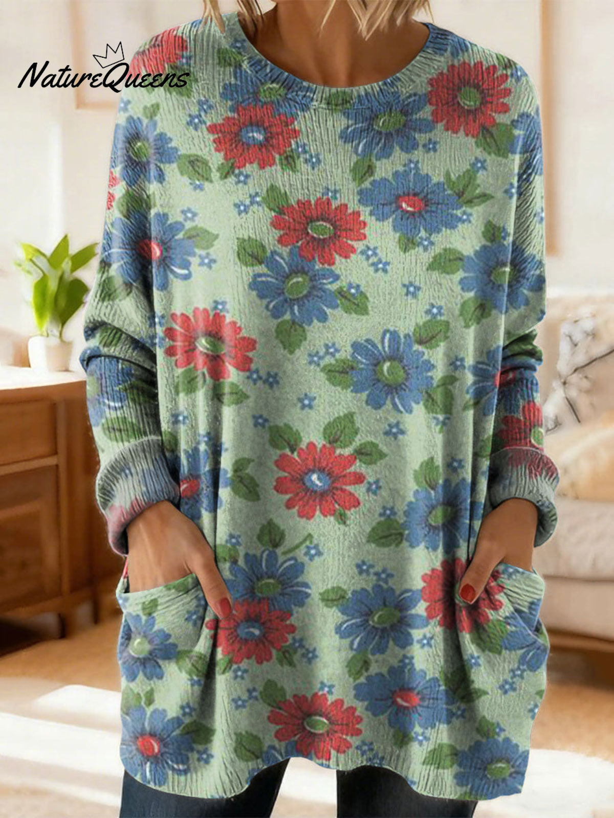Women's Retro Floral Flower Ethnic Art Print Casual Cotton Knitted Sweater