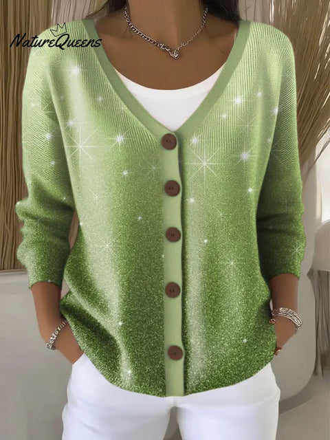 Women's Shiny Art Print Casual Cardigan Sweater