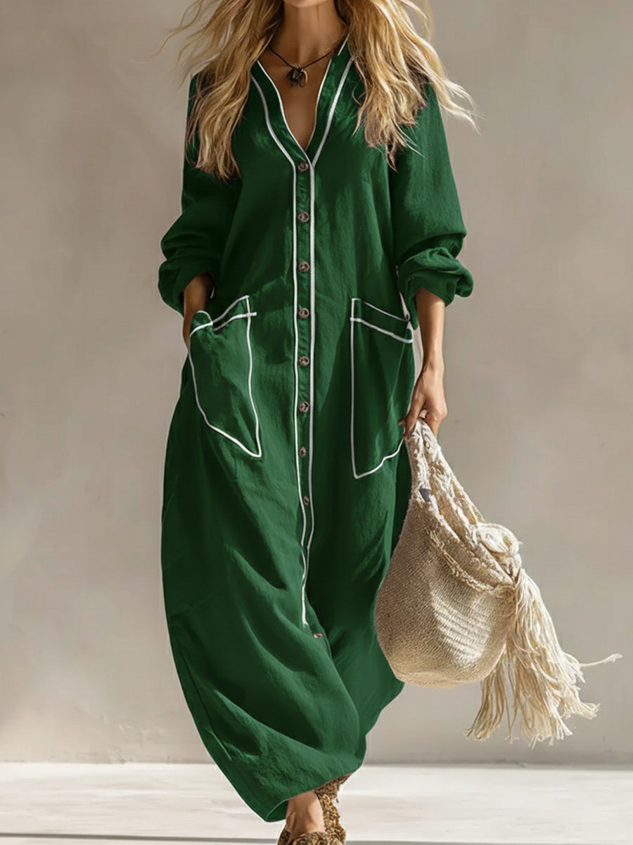 Comfortable Linen And Cotton Trimmed Dress