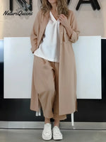 Women's Casual Cotton Extra-long Shirt And Pants Two-piece Set