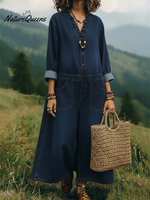 Casual Washed Denim Wide-leg Jumpsuit