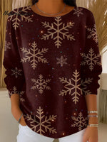 Women's Christmas Red Snowflake Casual Pullover Sweater