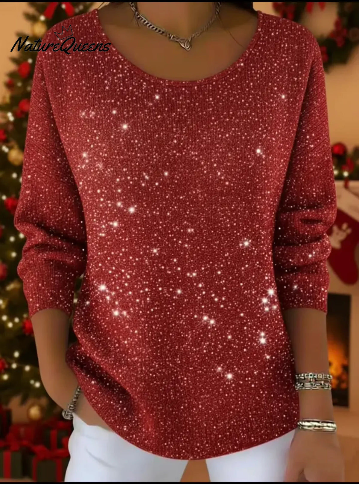 Christmas Round Neck Sparkling Knit Top