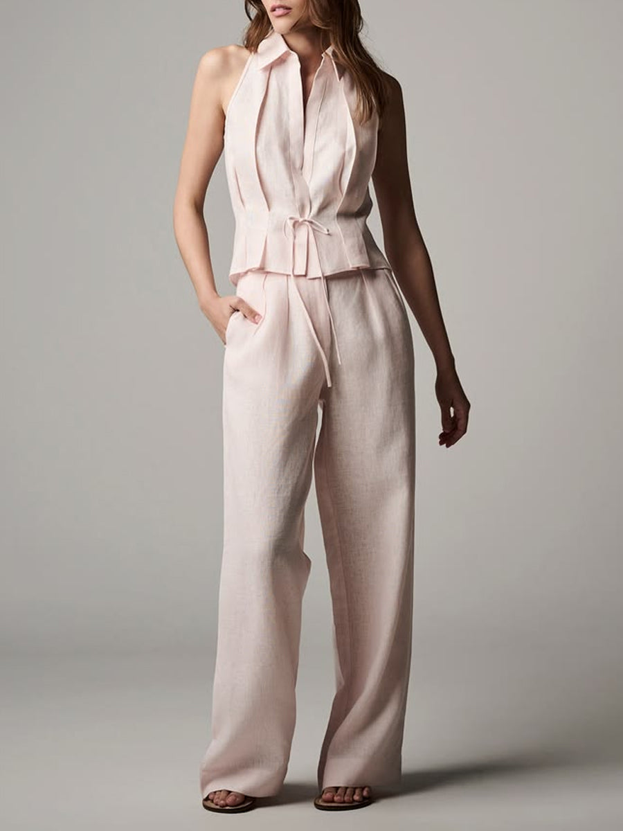 Women's Simple And Gentle Style Cotton Linen Set