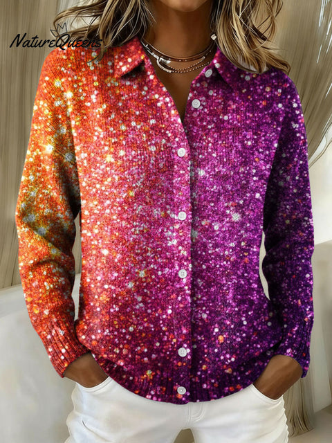 Women's Color Gradient Pattern Print Cowl Neck Sweater