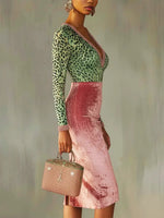 Women's Retro Leopard Art Patchwork Casual Stylish Long Sleeve Dress