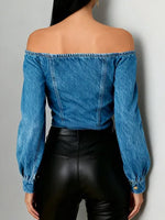 Women's Off-the-shoulder Long-sleeved Loose-fitting Denim Top