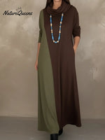 Retro Cowl Collar Color Block Knit Dress