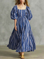 Women's Striped Art Casual Stylish Short Sleeve Cotton Linen Dress