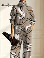 Women's Abstract Pattern Art Print Casual Cotton Knitted Suits