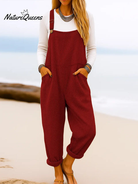 Women's Solid Color Casual Loose Knitted Overalls Jumpsuit