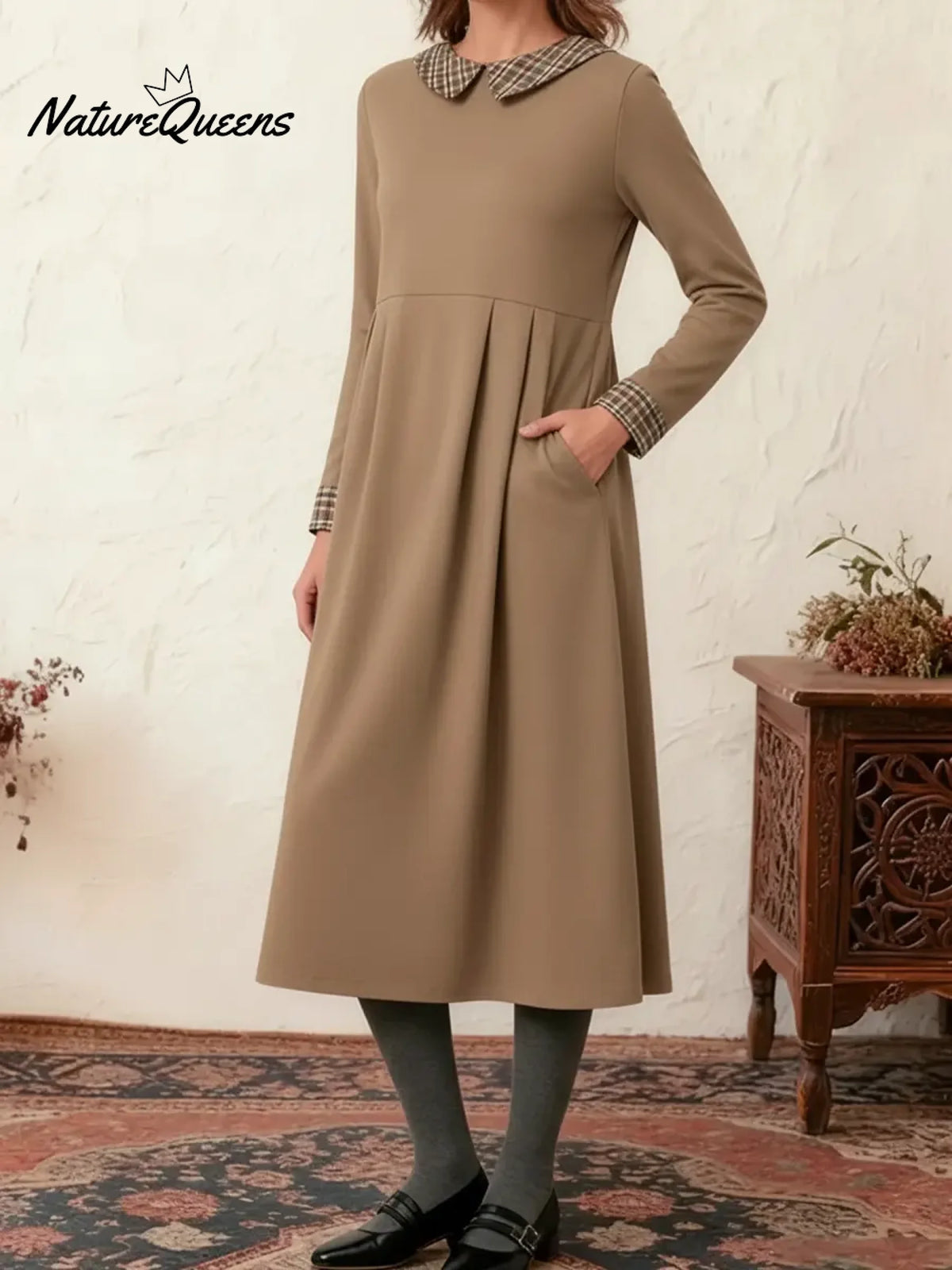 Women's Comfortable Patchwork Plaid Cotton Dress