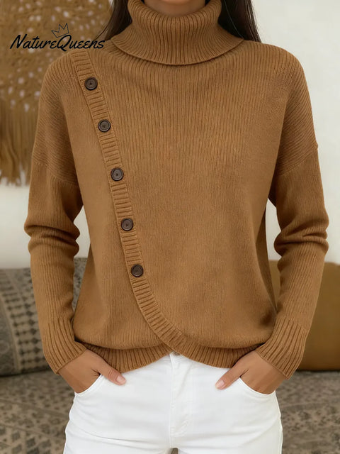 Women's Casual Solid Color Button-Detailed Pullover Sweater