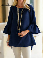 Women's Solid Color Round Neck Three-quarter Sleeve Casual Loose Cotton And Linen Top