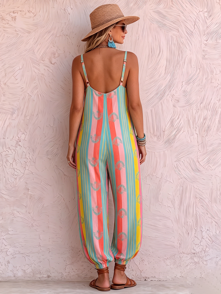 Boho Striped Loose-fit Drapey Jumpsuit
