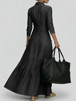 Women's Shirt Collar Long-sleeved Loose A-line Denim Dress