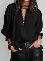 Women's Solid Color Lapel Long-sleeved Casual Loose Cotton And Linen Top