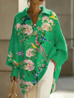 Women's Floral Birds Art Print Casual Knit Sweater