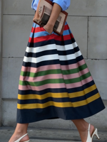 Artistic Colorful Striped Print Pleated Skirt