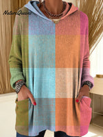 Women's Geometric Pattern Art Print Hooded Casual Knitted Sweater