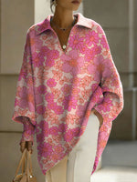 Women's Flowers Floral Patterns V-neck Long-sleeved Casual Loose-fitting Knitted Pullover Sweater