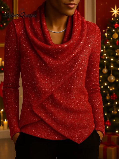 Women's Swing Neck Long-sleeved Casual Loose Sequined Knit Top