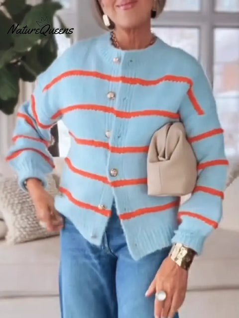 Women's Cozy Striped Cardigan Sweater