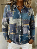 Women's Vintage Abstract Blue Printed Collared Sweater