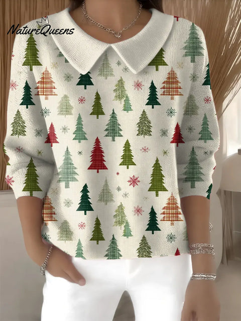 Women's Christmas Tree Casual Peter Pan Collar 3/4 Sleeve Sweater
