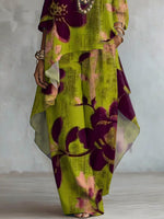 Women's Retro Floral Art Print Casual Stylish 3/4 Sleeve Cotton Linen Suits