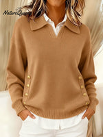 Women's Comfortable Metal Buckle Pullover Knit Sweater