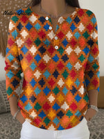 Women's Retro Art Geometry Print Casual Sweater