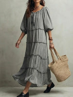 Women's Retro Striped Ruffled Art Casual Fashion Cozy Cotton Linen Dress