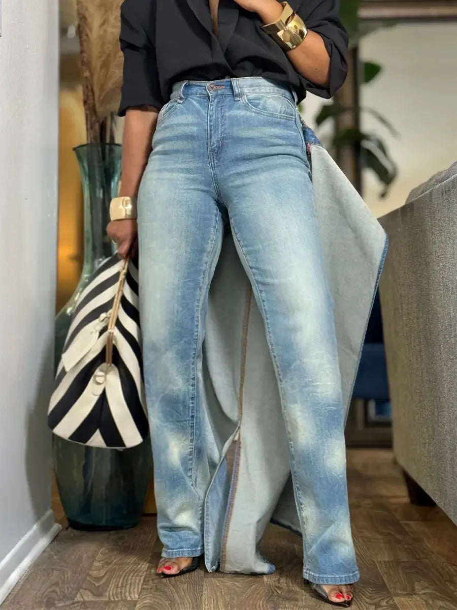 Women's Party Stylish Casual With Skirt Overlay Denim Jeans