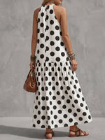 Women's Polka Dot Print V-neck Sleeveless Casual Loose Cotton-linen Dress