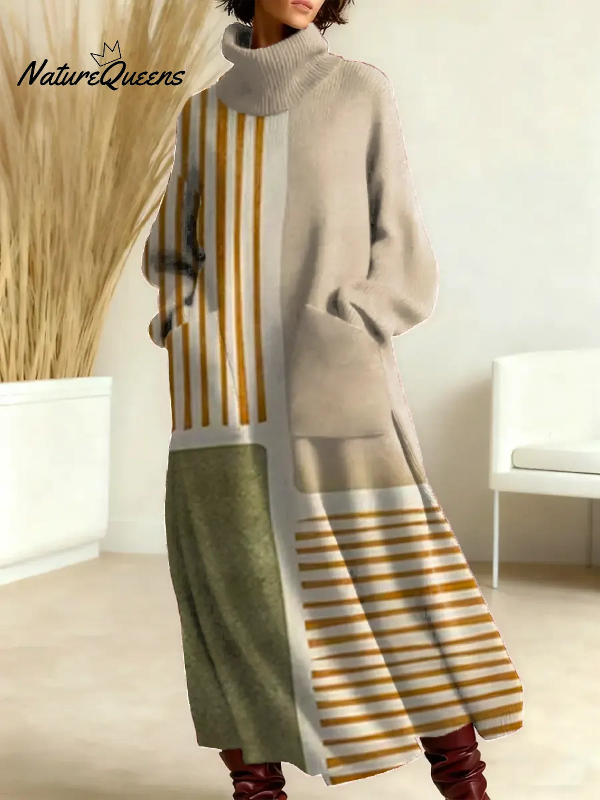 Women's Geometric Pattern Art Print Casual Cotton Knitted Dress