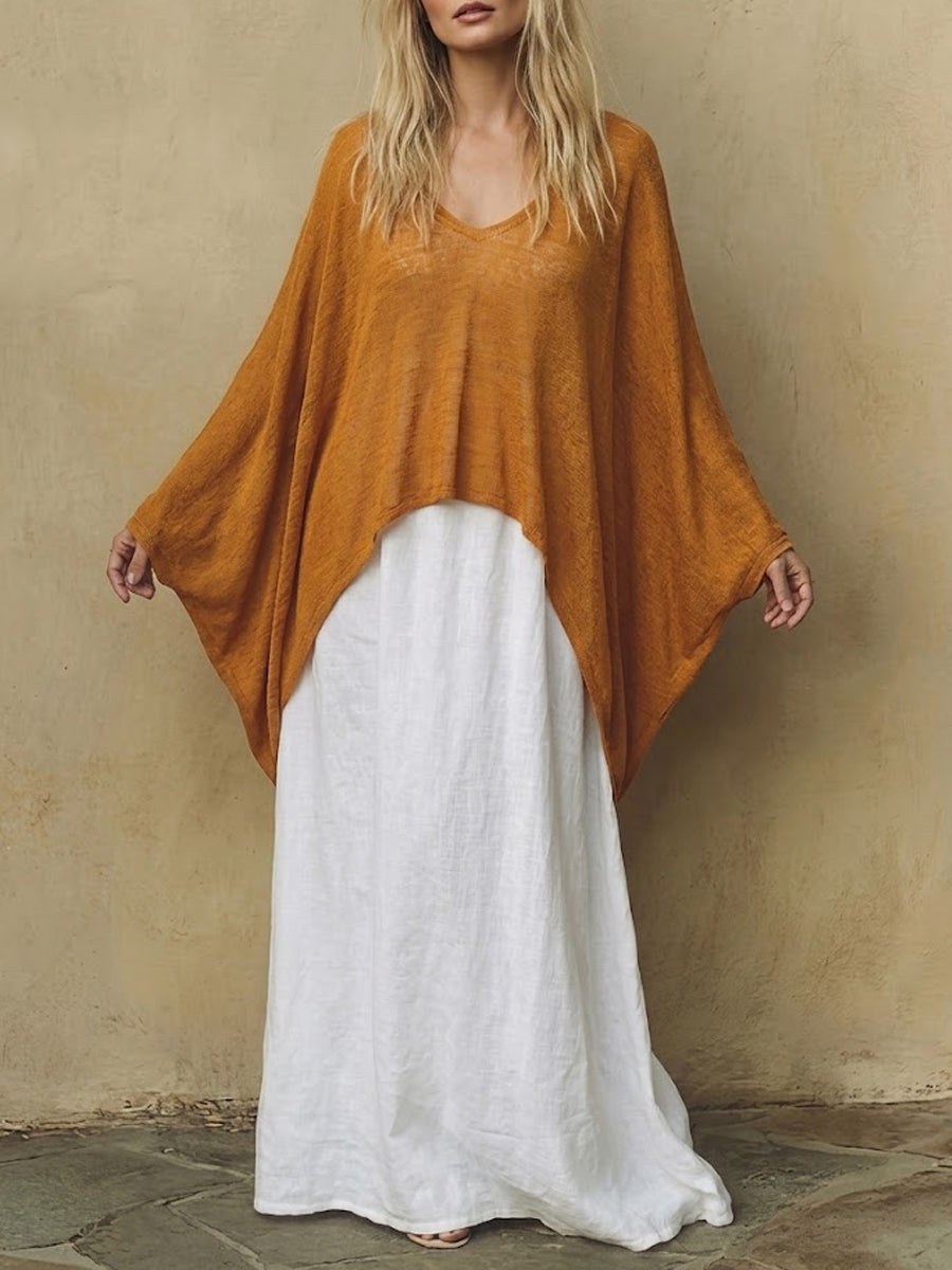 Women's Cotton And Linen Blouse And Dress Two-piece Set