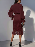 Elegant Chiffon Blouse And Lace Skirt Two-piece Set