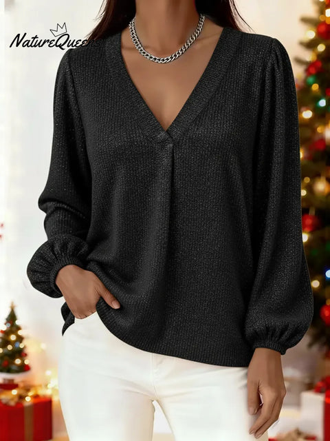 Women's Christmas Sparkly V-neck Top