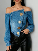 Women's Off-the-shoulder Long-sleeved Loose-fitting Denim Top