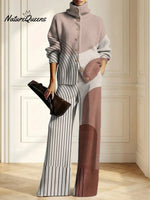 Women's Abstract Pattern Art Print Casual Cotton Knitted Suits