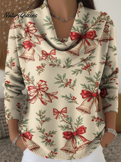 Christmas Bell Decoration Patterns Women's Casual Swing Collar Long Sleeve Sweater