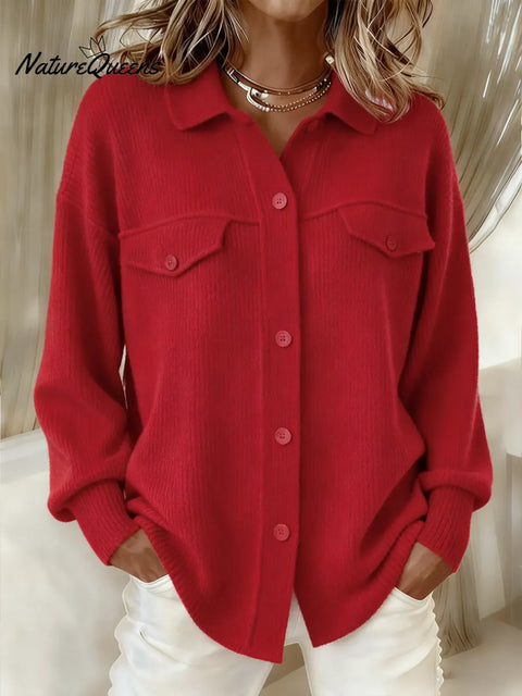 Casual Loose-fitting Shirt-style Knit Sweater