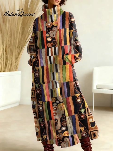 Women's Geometric Pattern Art Print Casual Cotton Knitted Dress