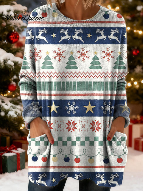 Women's Christmas Tree Art Print Casual Cotton Knitted Sweater